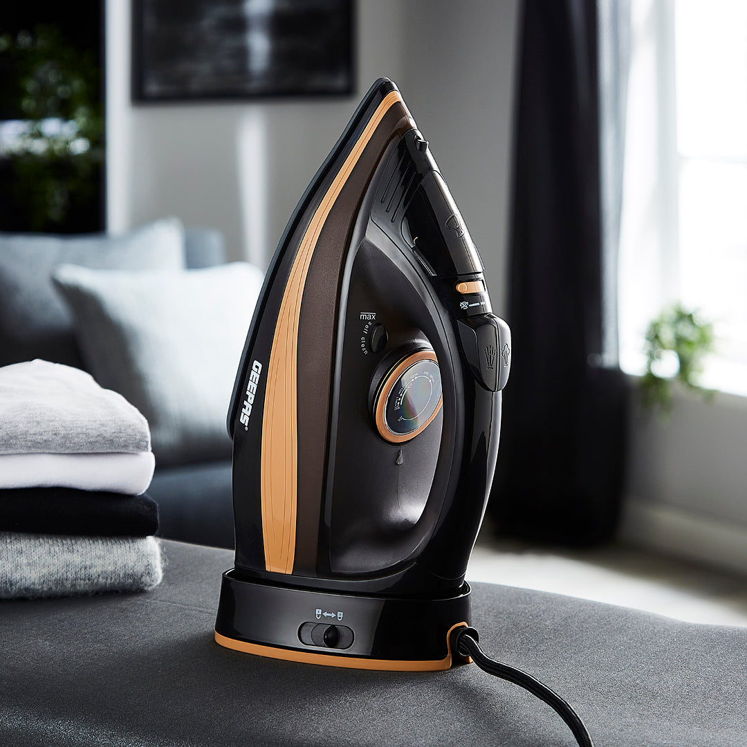 2-In-1 Black and Gold Vertical Or Burst Cordless Steam Iron