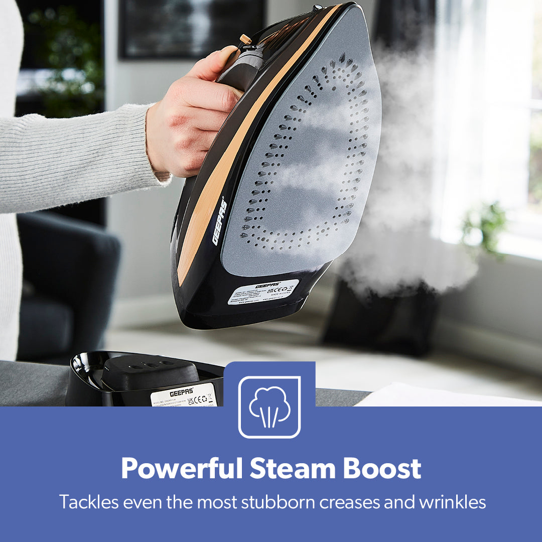 2-In-1 Black and Gold Vertical Or Burst Cordless Steam Iron