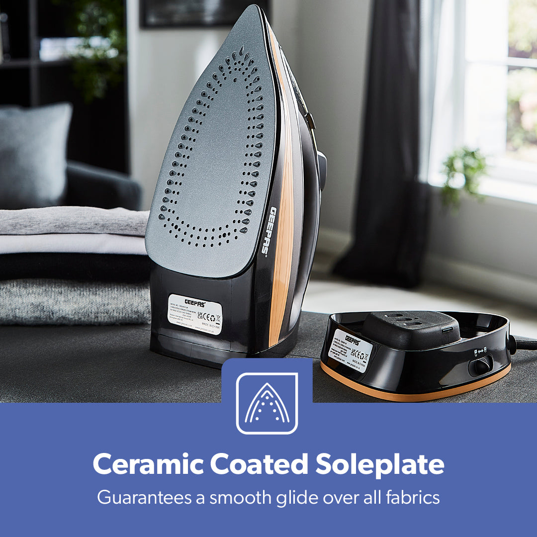 2-In-1 Black and Gold Vertical Or Burst Cordless Steam Iron