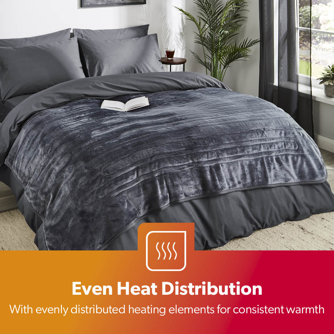 Grey Fluffy King-Size Heated Throw Electric Blanket With Timer
