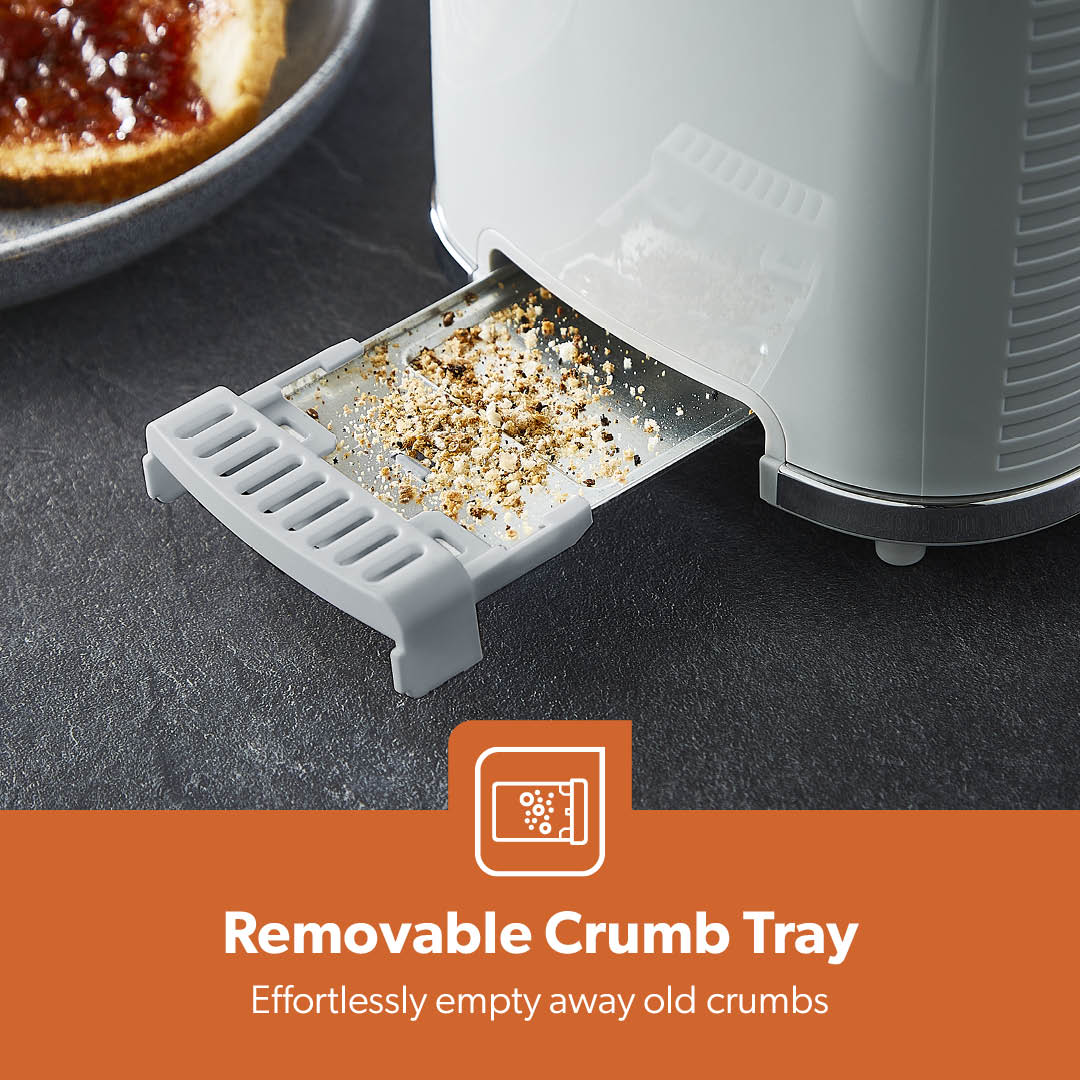 Grey 2-Slice Bread Toaster With 7-Level Browning Control