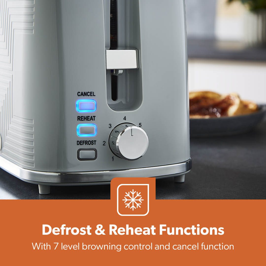 Grey 2-Slice Bread Toaster With 7-Level Browning Control