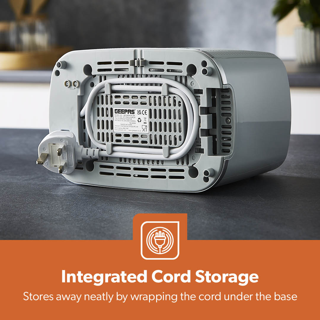 Grey 2-Slice Bread Toaster With 7-Level Browning Control