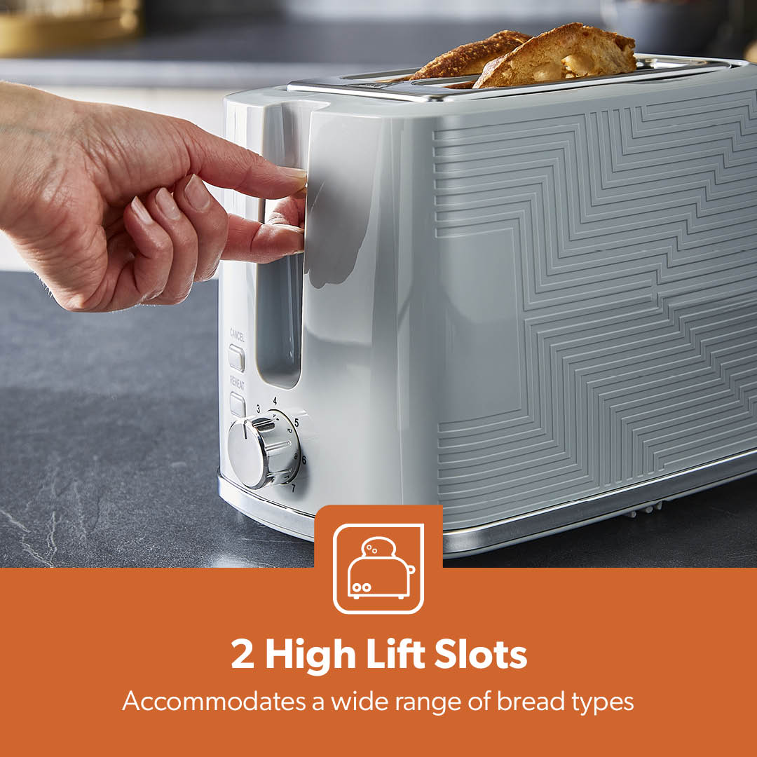 Grey 2-Slice Bread Toaster With 7-Level Browning Control