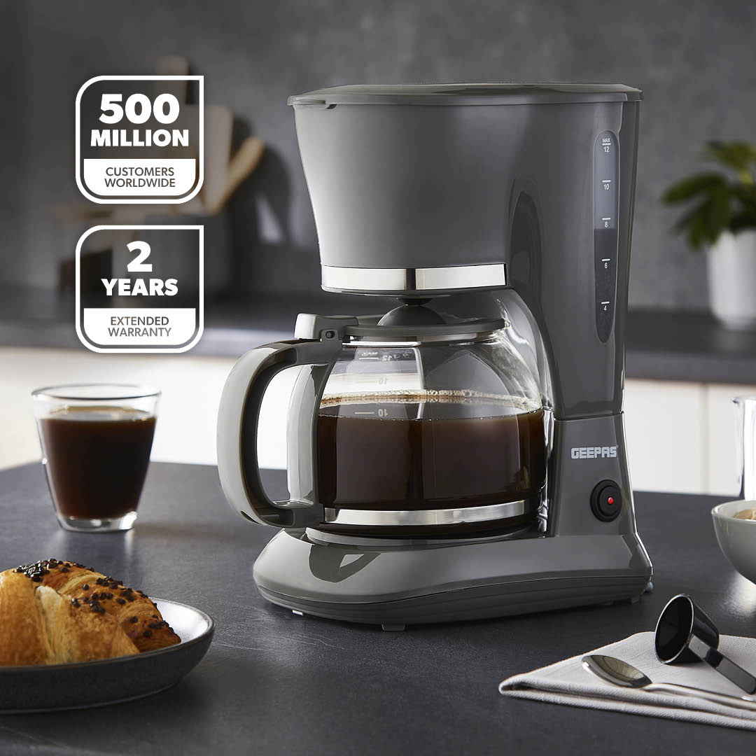 1.5L Automatic Drip Filter Coffee Machine With Glass Carafe, Grey