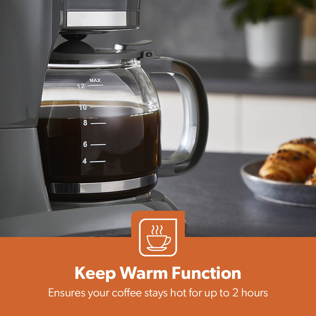 1.5L Automatic Drip Filter Coffee Machine With Glass Carafe, Grey