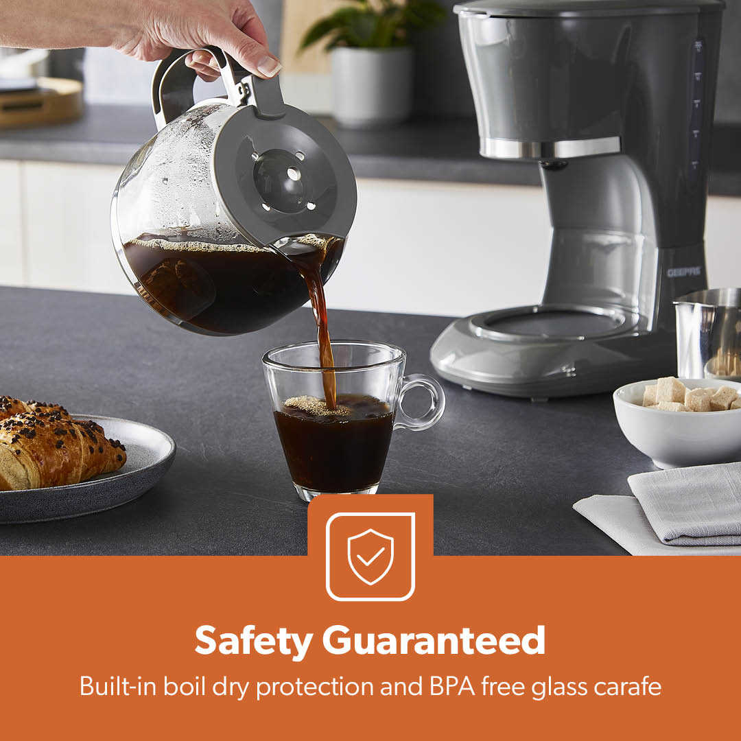 1.5L Automatic Drip Filter Coffee Machine With Glass Carafe, Grey