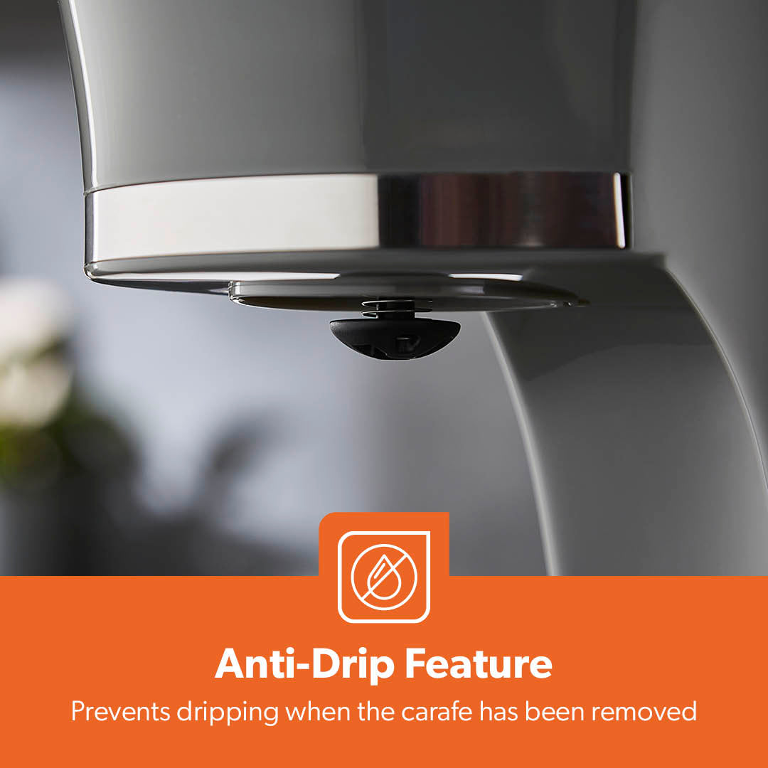 1.5L Automatic Drip Filter Coffee Machine With Glass Carafe, Grey