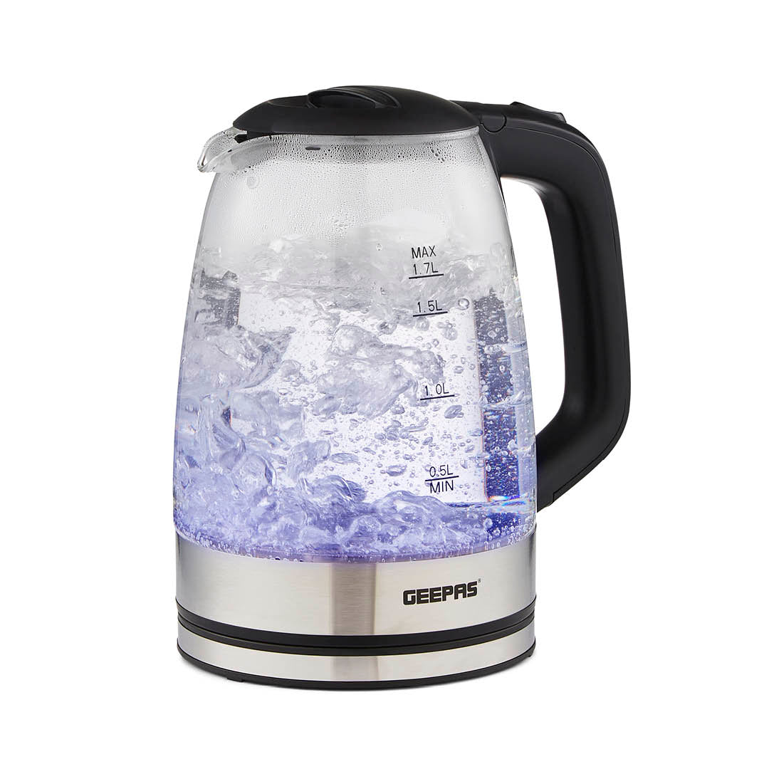 1.7L Black Rapid Boil Glass Electric Kettle With LED