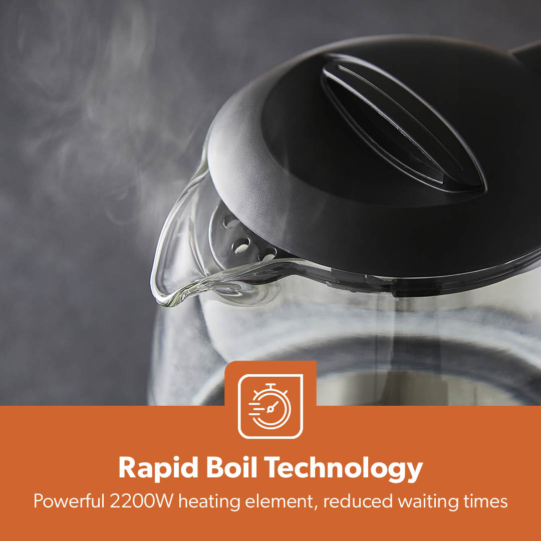 1.7L Black Rapid Boil Glass Electric Kettle With LED