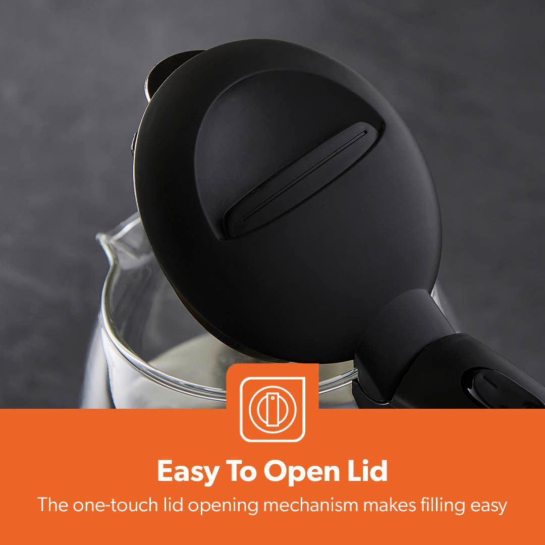 1.7L Black Rapid Boil Glass Electric Kettle With LED