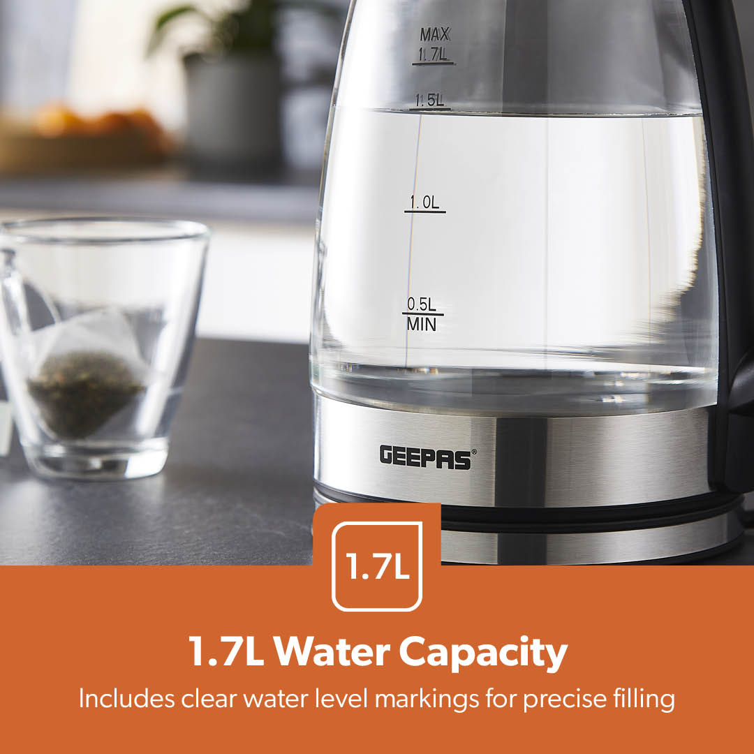 1.7L Black Rapid Boil Glass Electric Kettle With LED