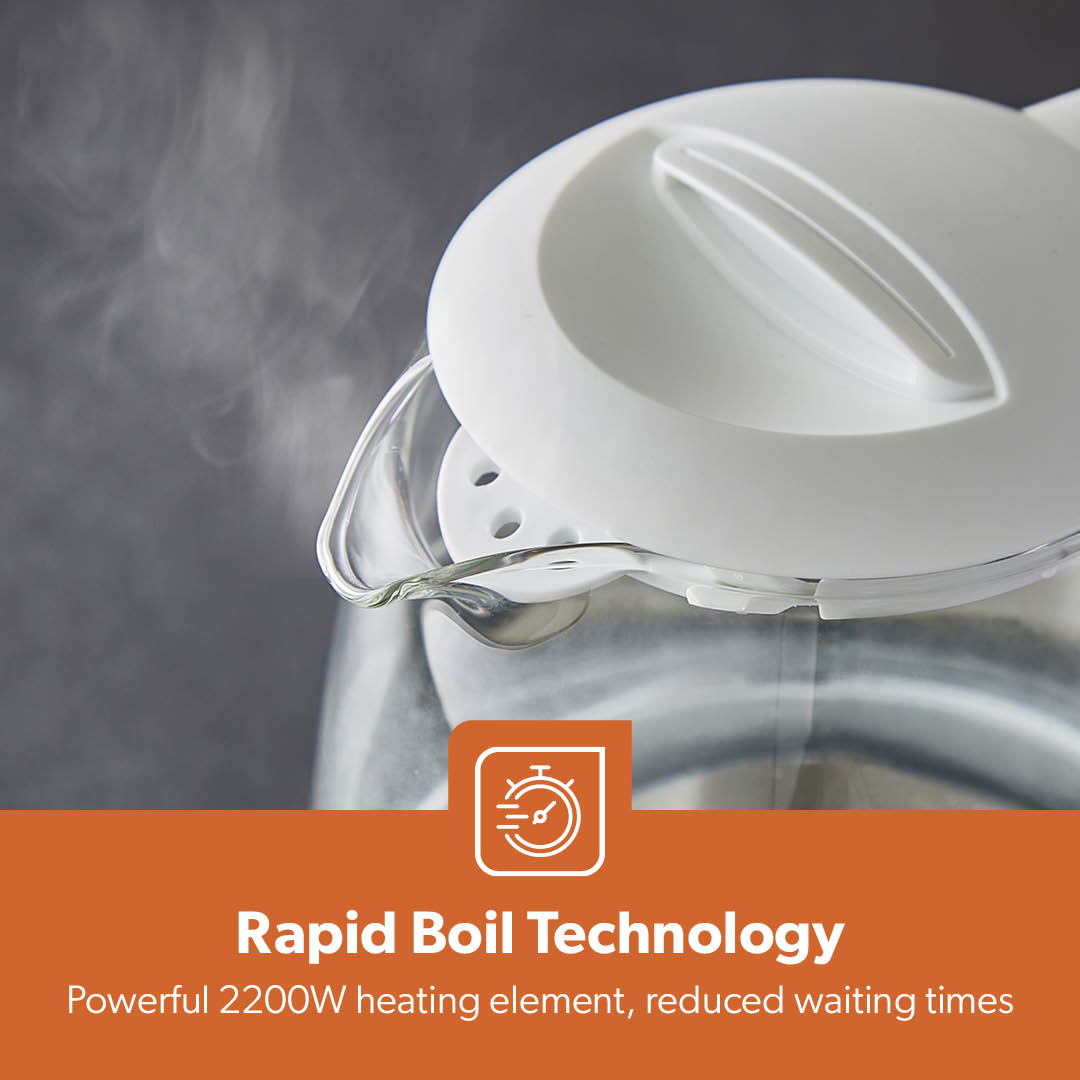 1.7L LED Rapid Boil White Glass Electric Kettle
