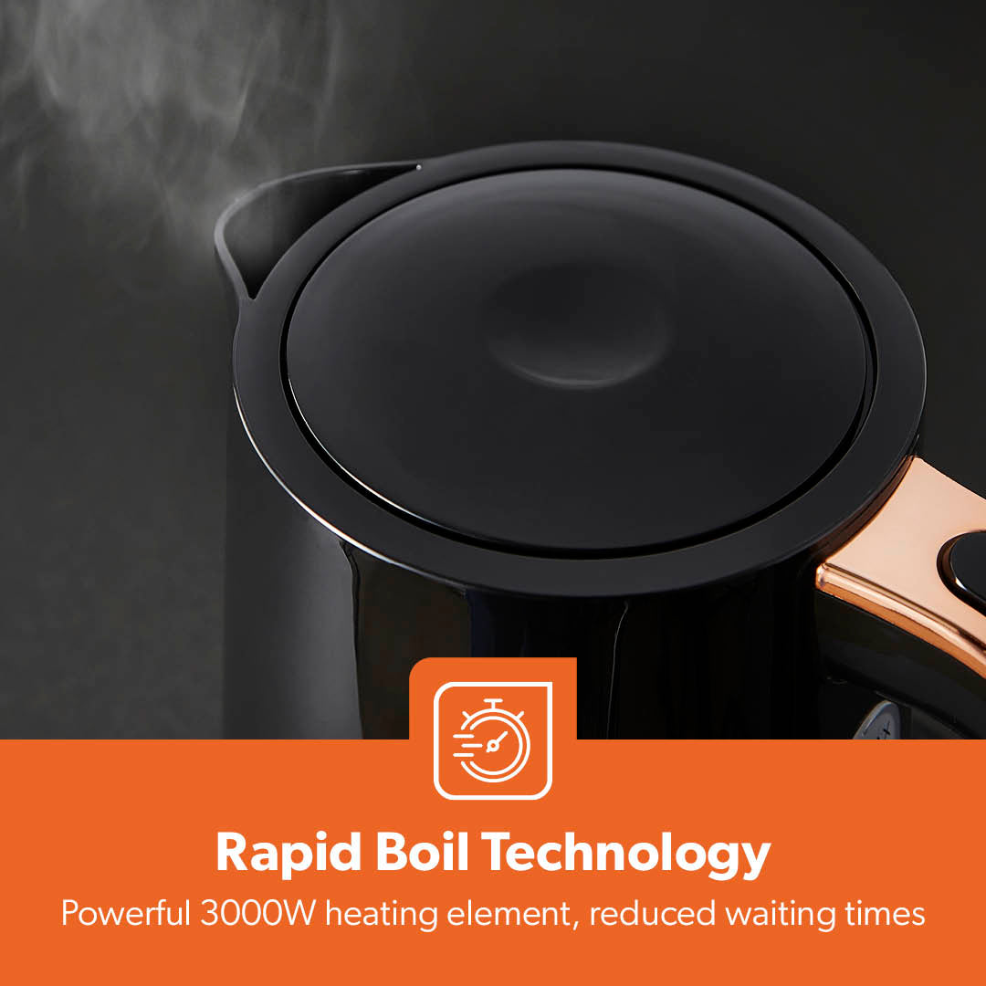 1.7L Aurora Black and Rose Gold Rapid Boil Kettle