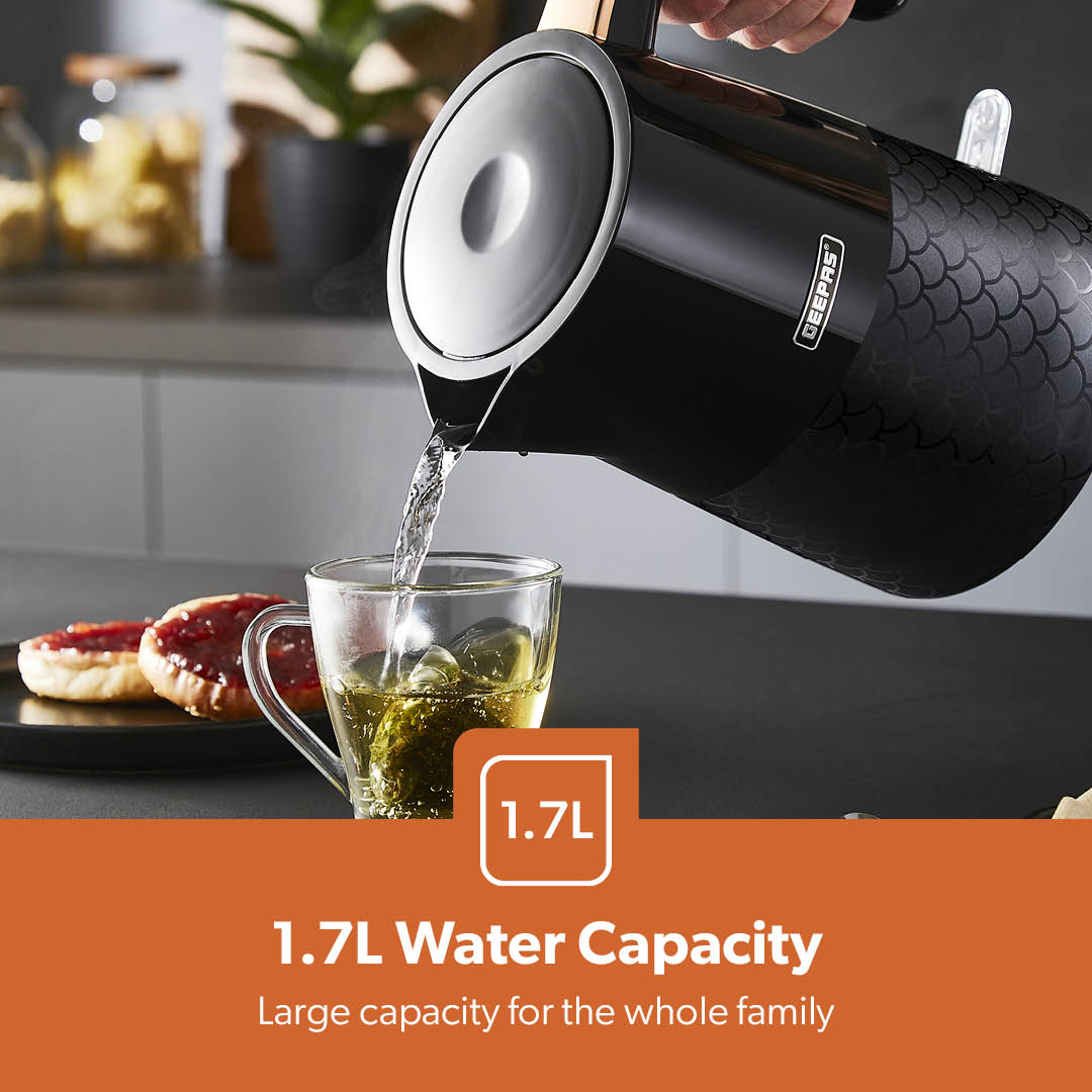 1.7L Aurora Black and Rose Gold Rapid Boil Kettle