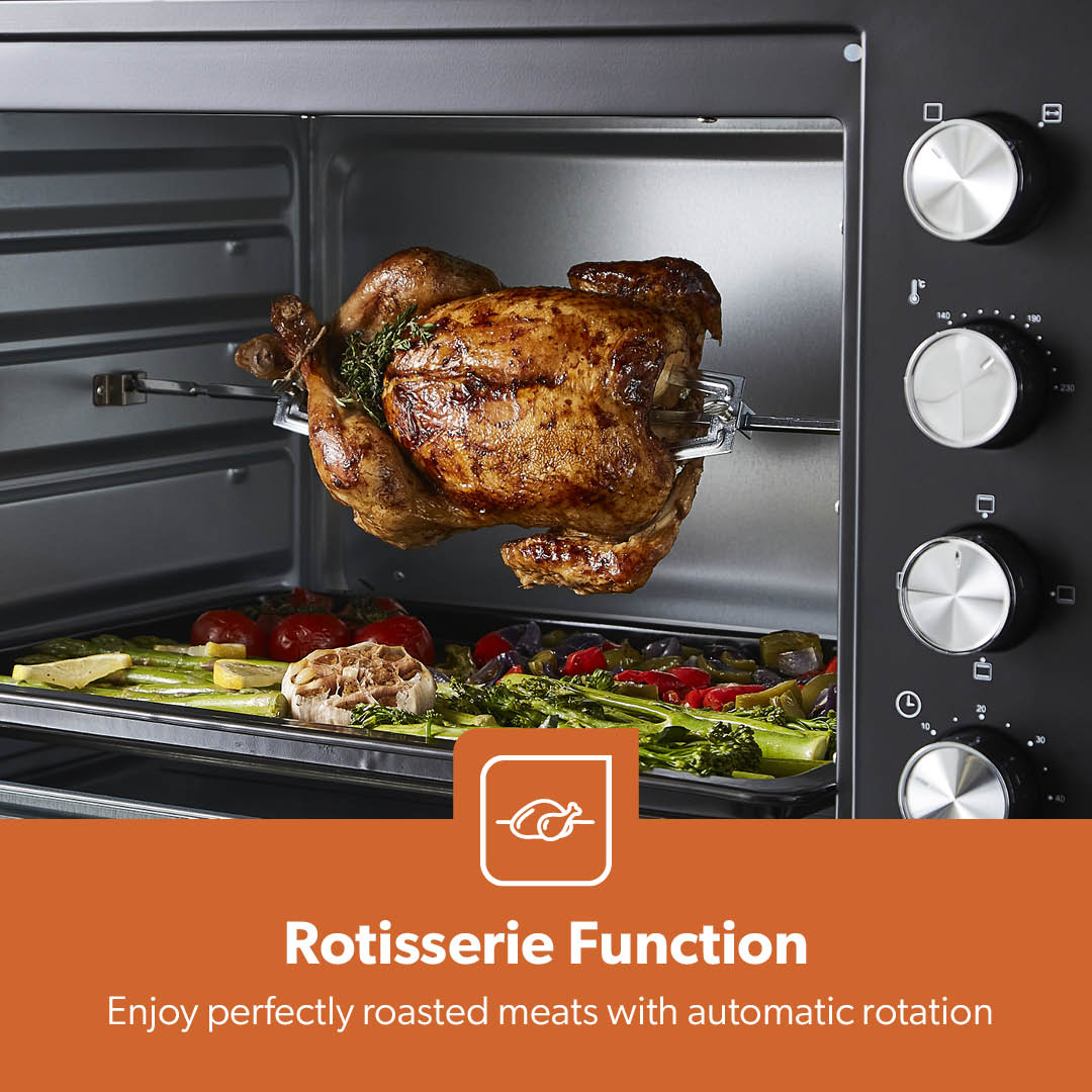 60L Electric Mini Oven Cooker & Grill With Rotisserie