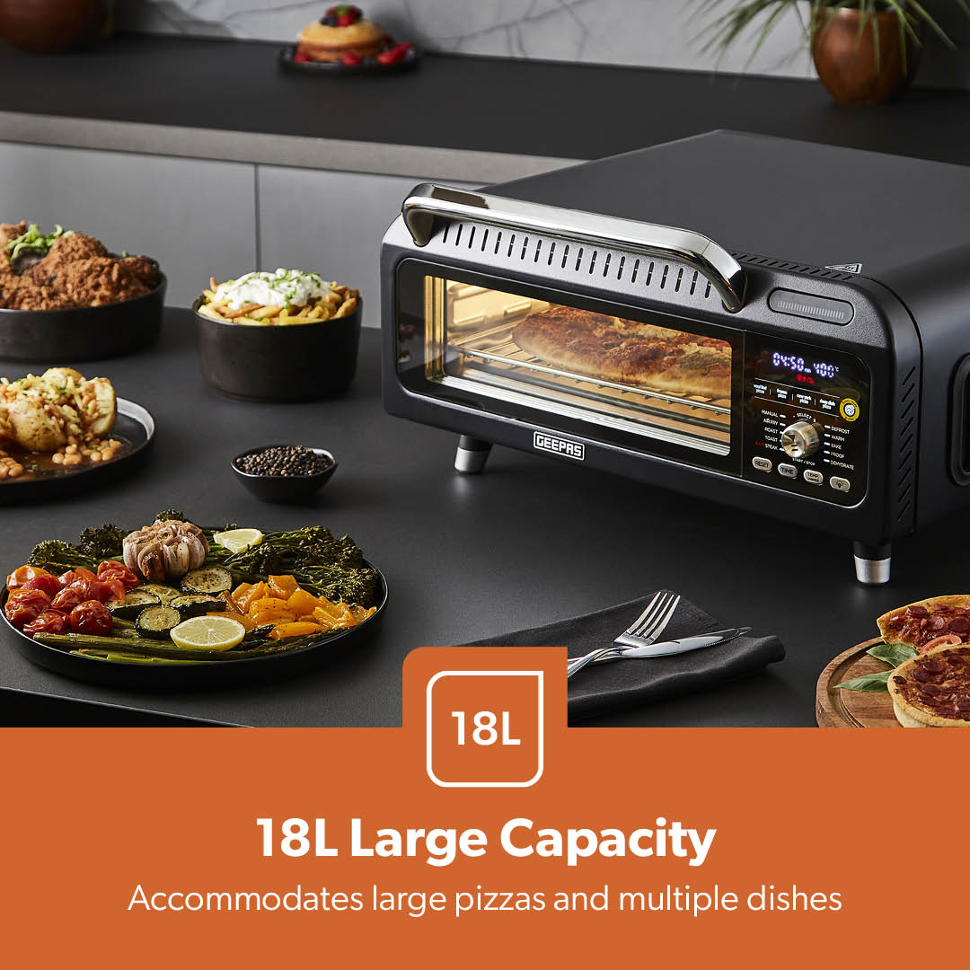 15-In-1 Black Air Fryer Pizza Oven For Indoor & Outdoor 18L