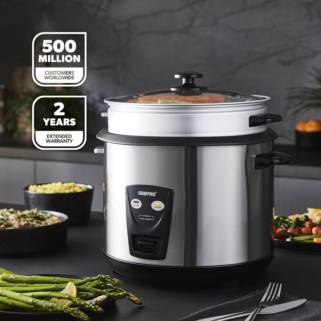 1.8L Non-Stick Stainless Steel Rice Cooker and Steamer 700W