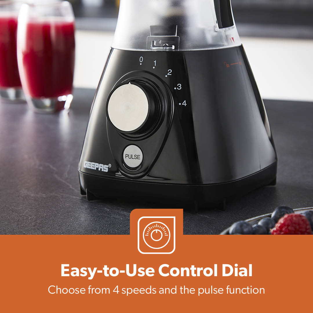 2-In-1 Black Portable Food Jug Blender and Grinder 1.5L