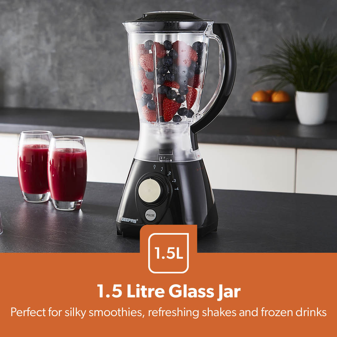 2-In-1 Black Portable Food Jug Blender and Grinder 1.5L