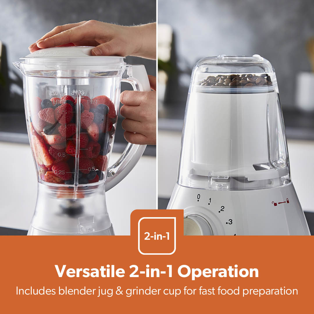 2-In-1 White Portable Food Jug Blender & Grinder 1.5L