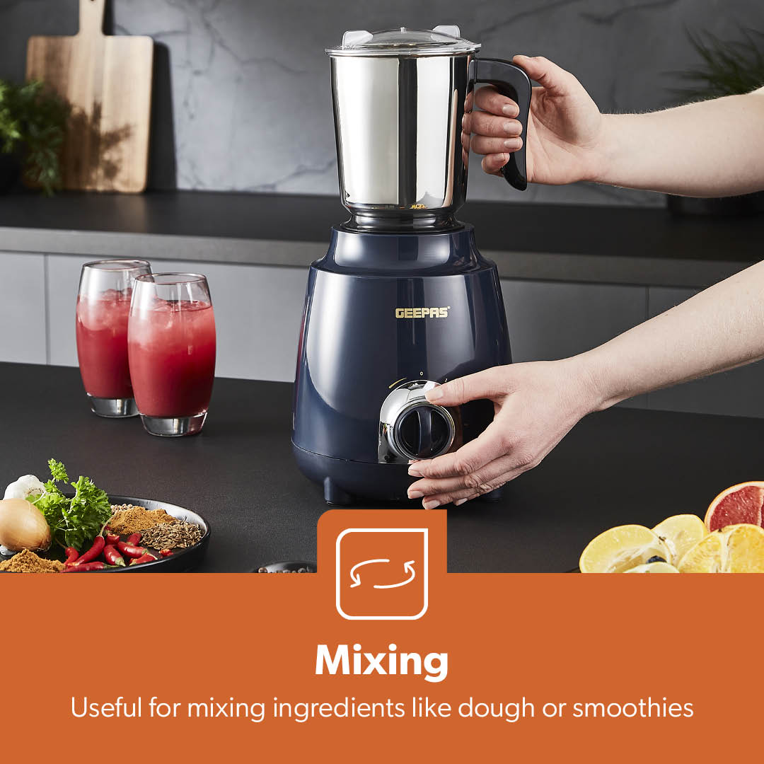 3-In-1 Navy Stainless Steel Wet and Dry Mixer Grinder 600W