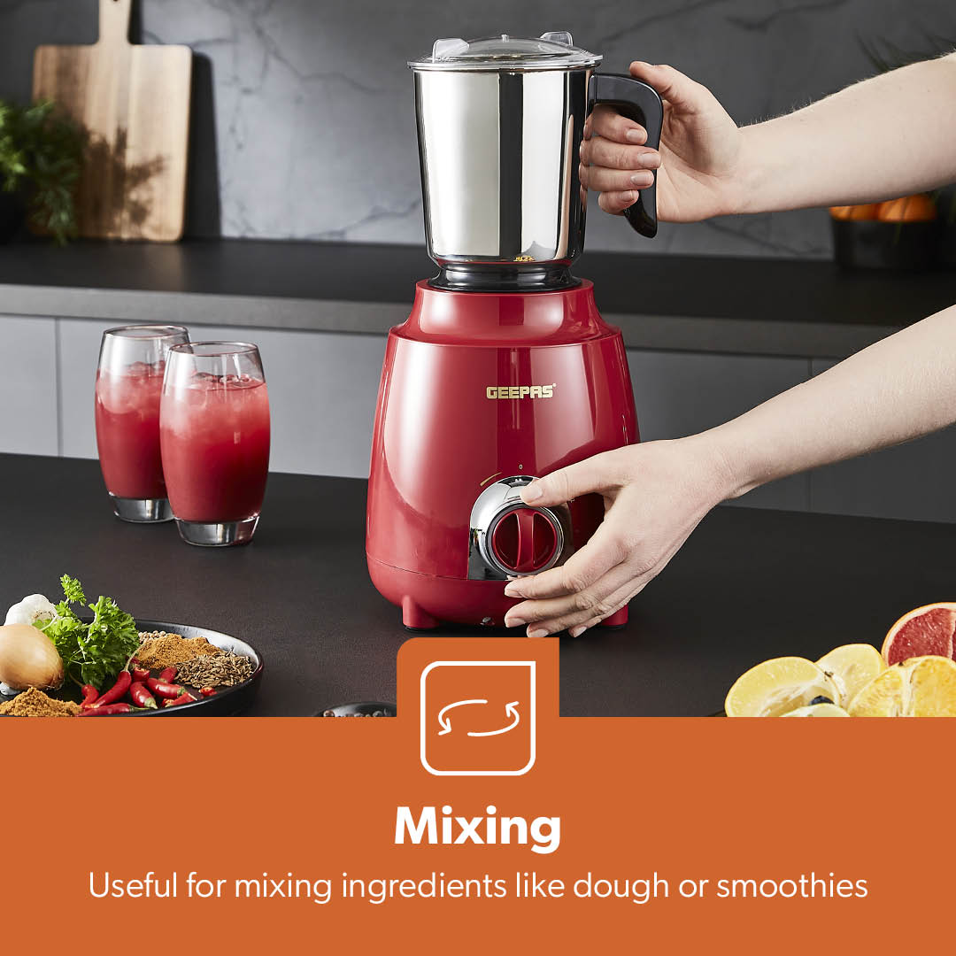 3-In-1 Red Stainless Steel Wet and Dry Mixer Grinder 600W