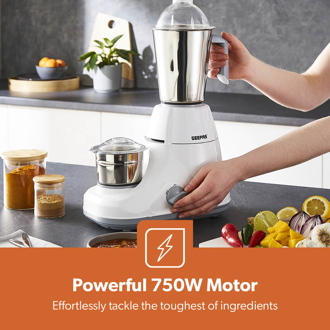 750W 3-In-1 Mixer Grinder Wet & Dry Grinding and 3-Speed Control