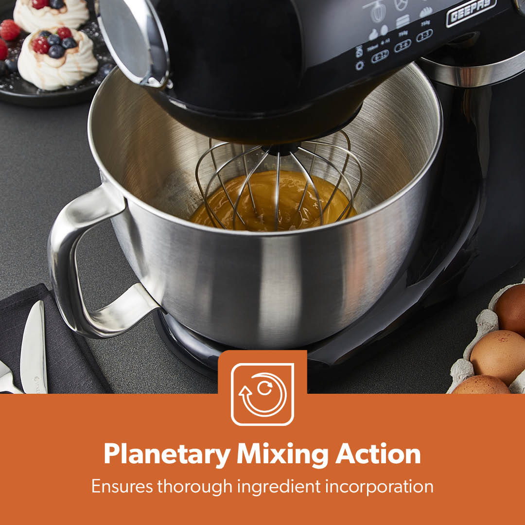 1000W Black Stand Mixer With 5L Bowl - 12-Speed With Beater & Dough Hook