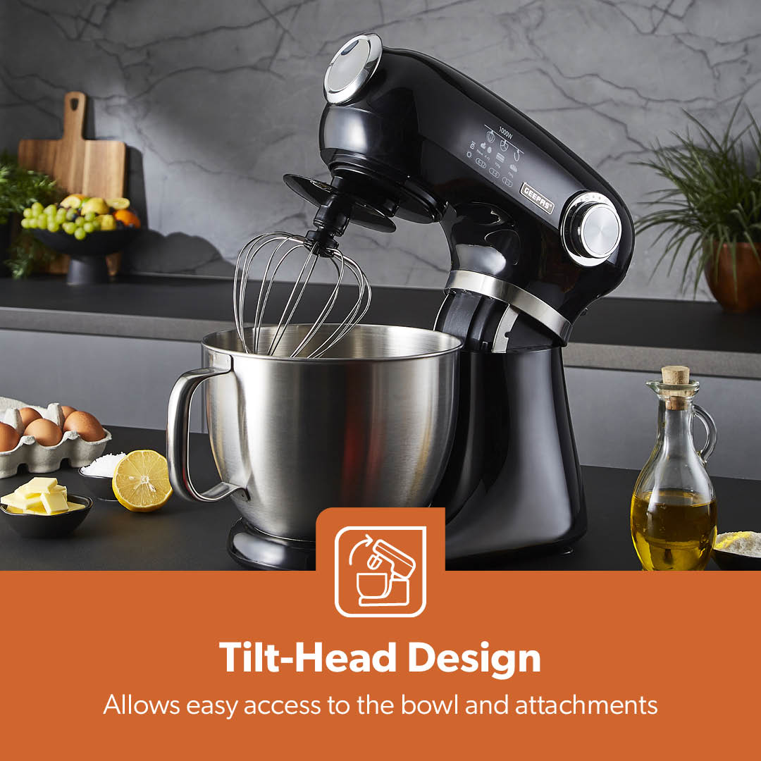 1000W Black Stand Mixer With 5L Bowl - 12-Speed With Beater & Dough Hook