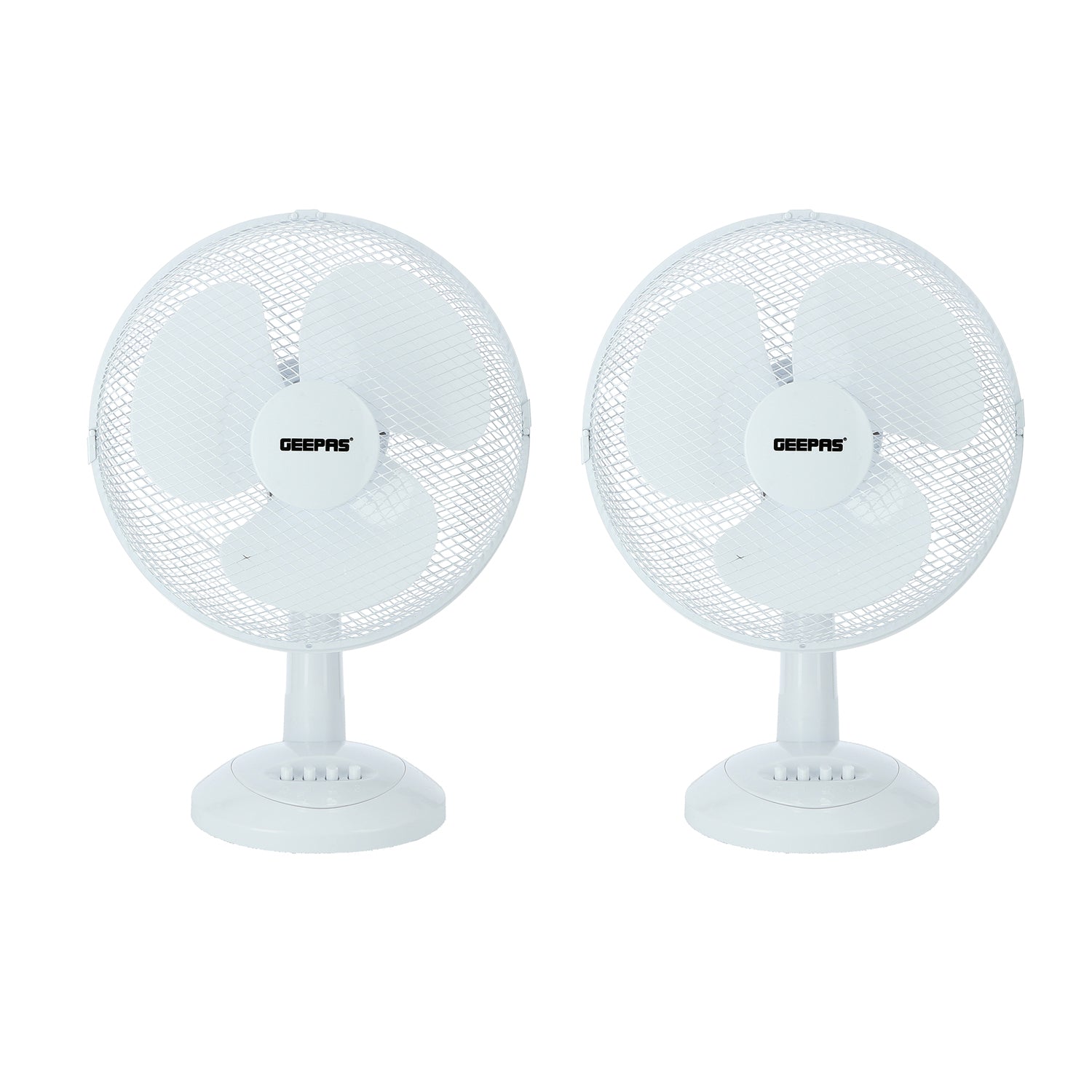 Two White 12" Oscillating Electric Table Fans