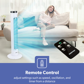 32-Inch Bladeless Tower Fan with 3 Speeds and Remote Control