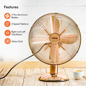 12" Copper Metal Oscillating Desk Fan 35W