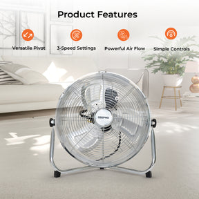 12-Inch Metal Floor Fan with 3 Speed Settings and Quiet Operation
