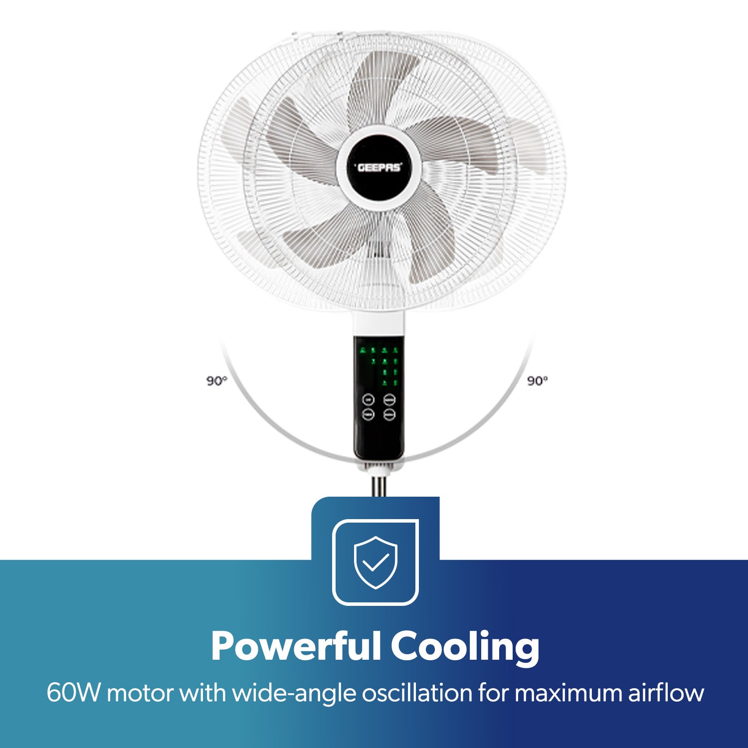 White 16" Digital Pedestal Fan With Remote Control 60W
