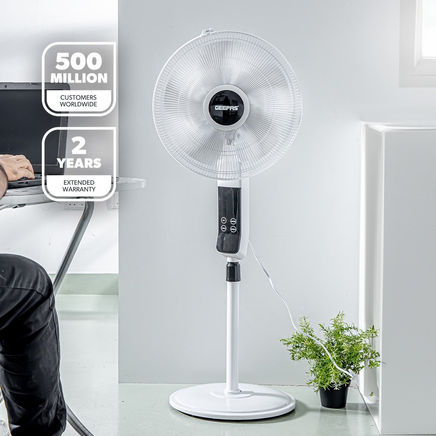 White 16" Digital Pedestal Fan With Remote Control 60W