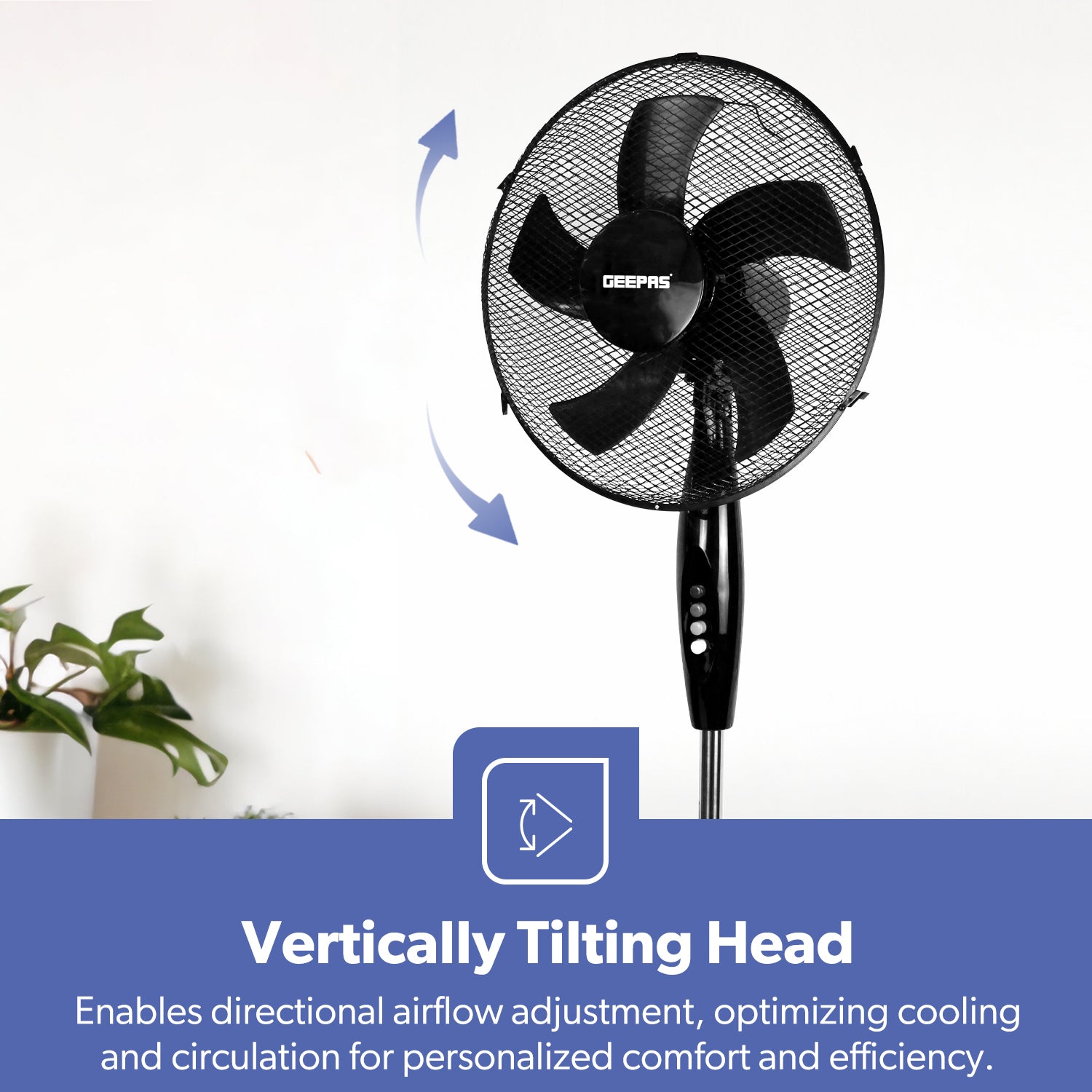 16-Inch 5-Blade Pedestal Fan - Adjustable Height, Oscillating, Black