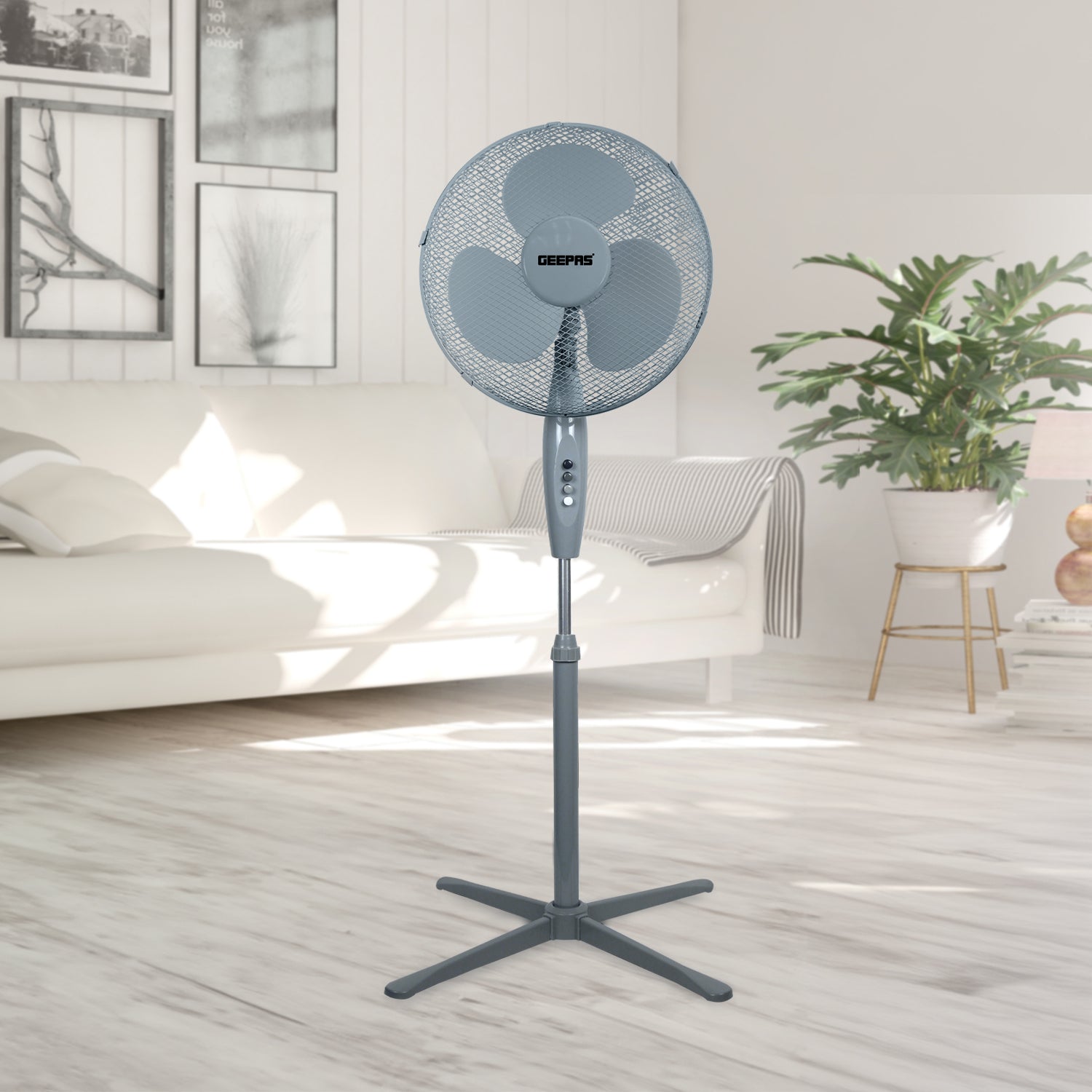 16-Inch Grey Three-Speed Oscillating Pedestal Fan