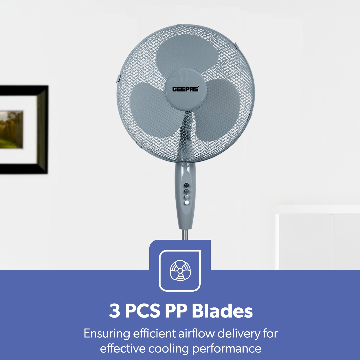 16-Inch Grey Three-Speed Oscillating Pedestal Fan