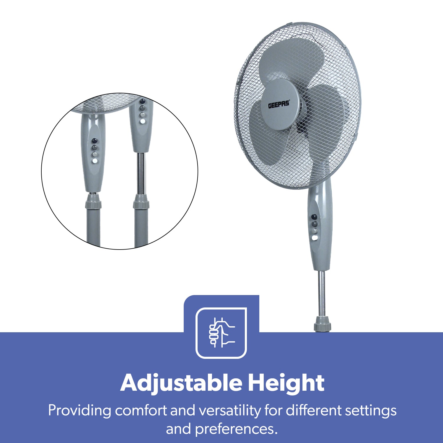 16-Inch Grey Three-Speed Oscillating Pedestal Fan