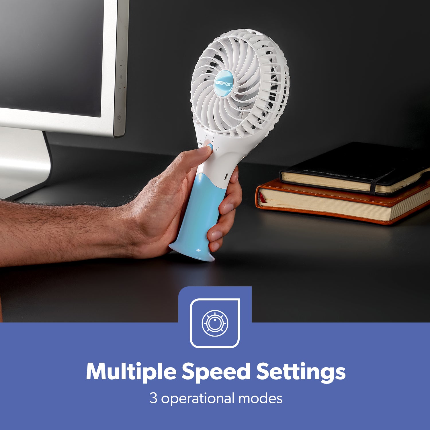 Blue Handheld Rechargeable Fan