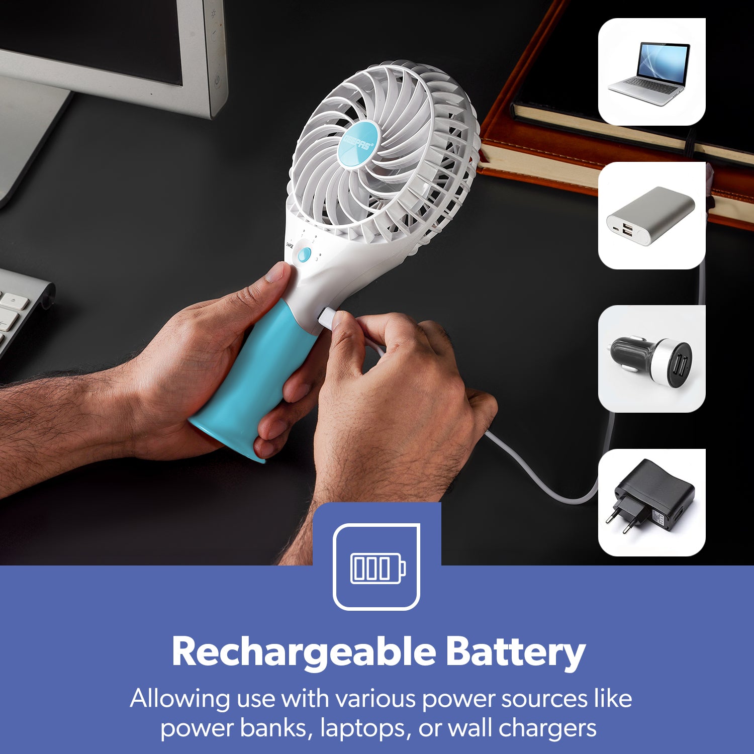 Blue Handheld Rechargeable Fan