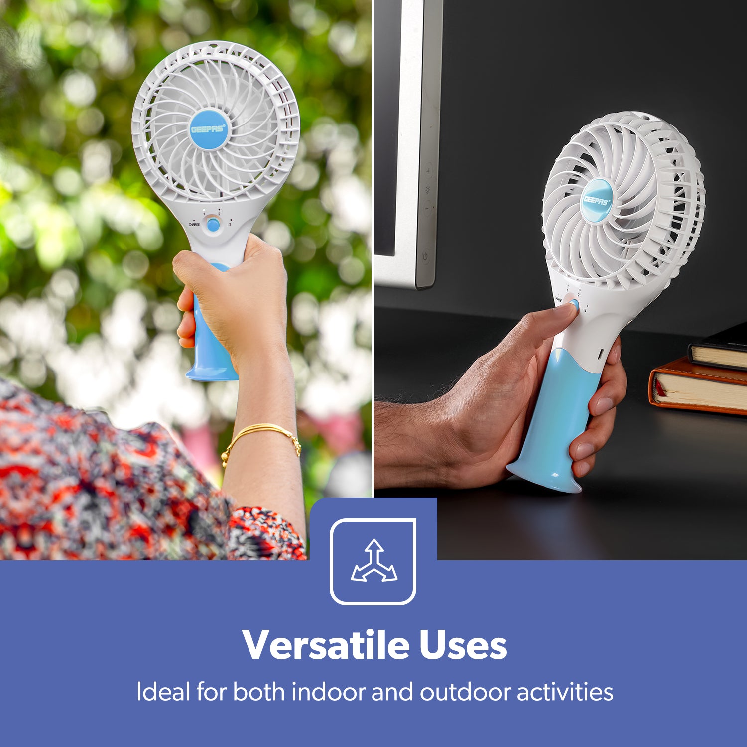 Blue Handheld Rechargeable Fan