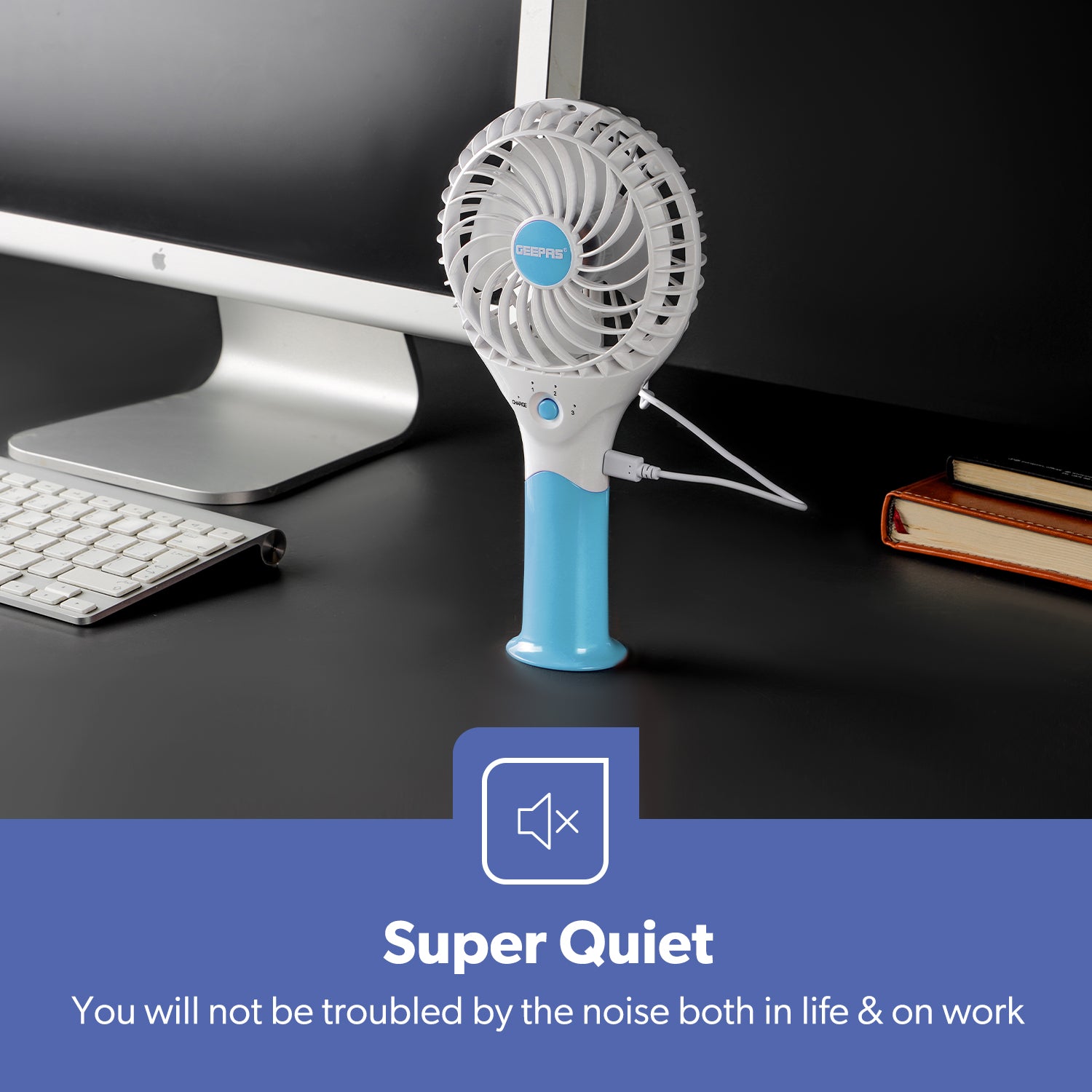 Blue Handheld Rechargeable Fan