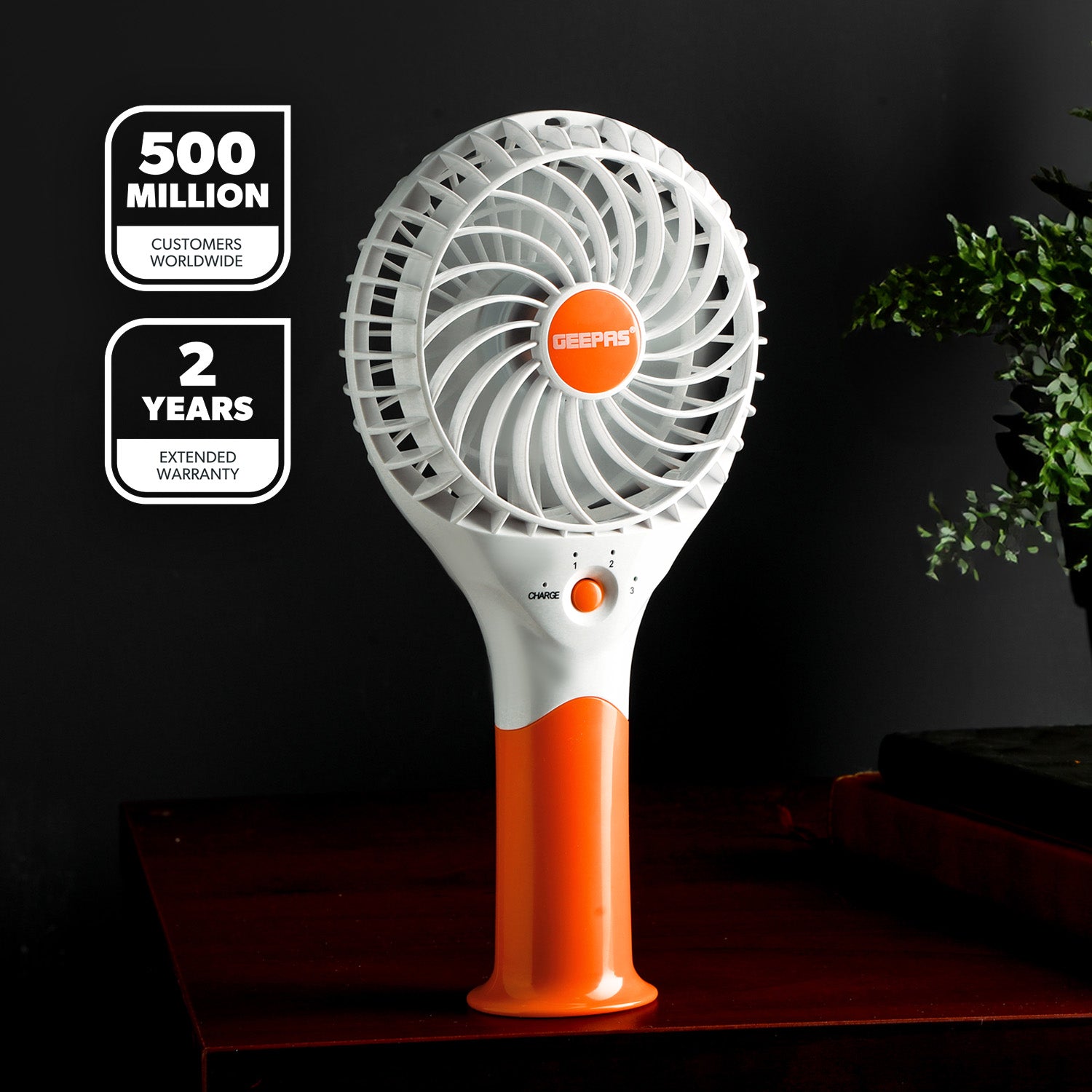 4800mAh Orange Three-Speed Rechargeable Handheld Fan