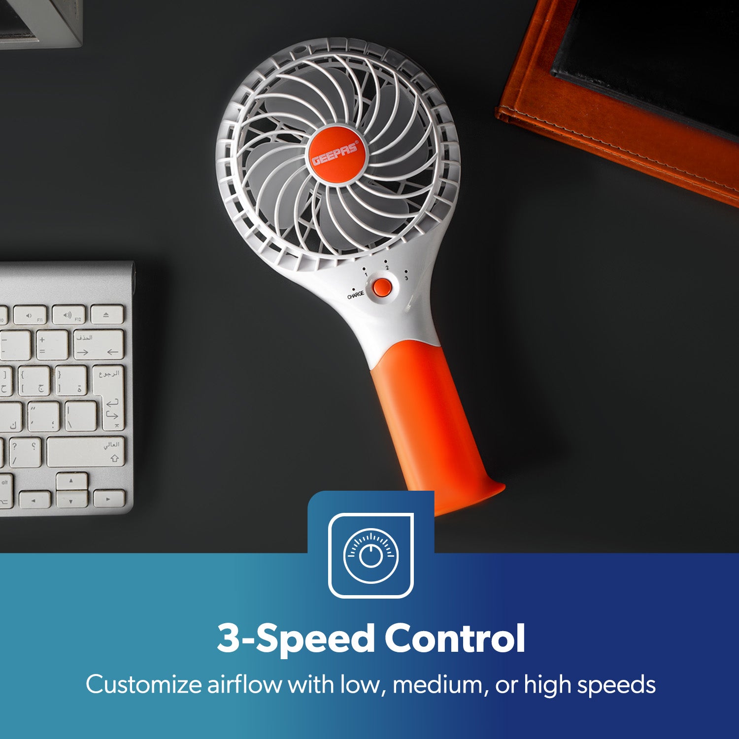 4800mAh Orange Three-Speed Rechargeable Handheld Fan
