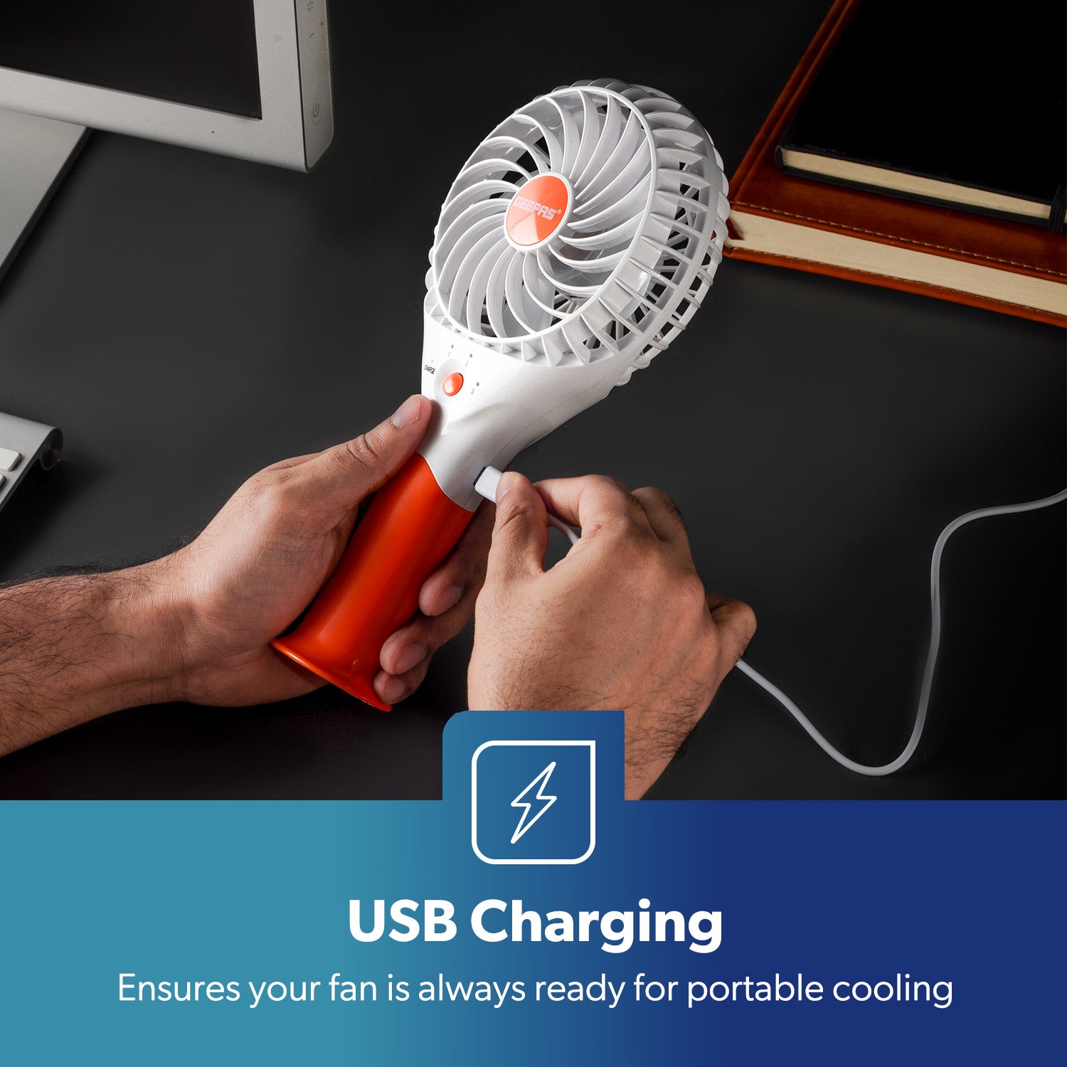 4800mAh Orange Three-Speed Rechargeable Handheld Fan