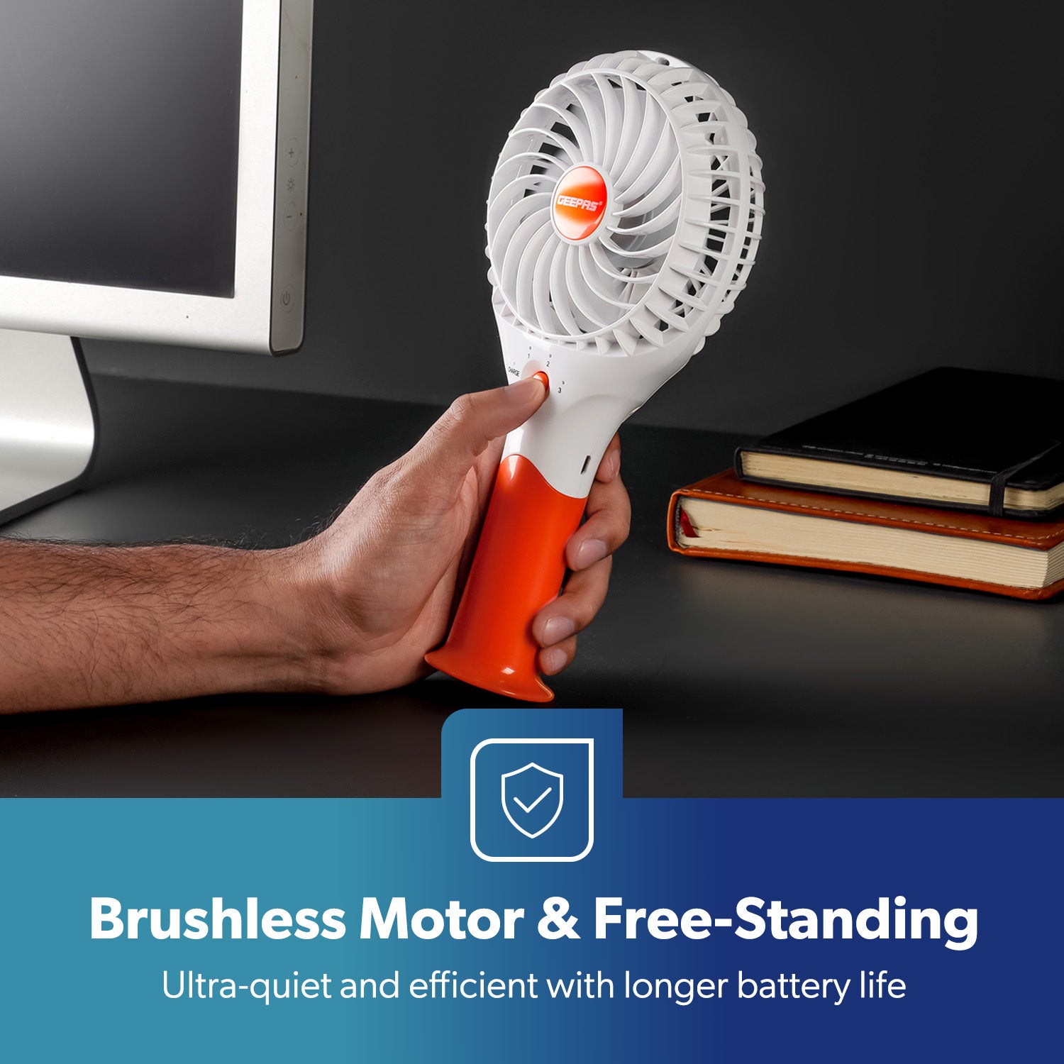 4800mAh Orange Three-Speed Rechargeable Handheld Fan