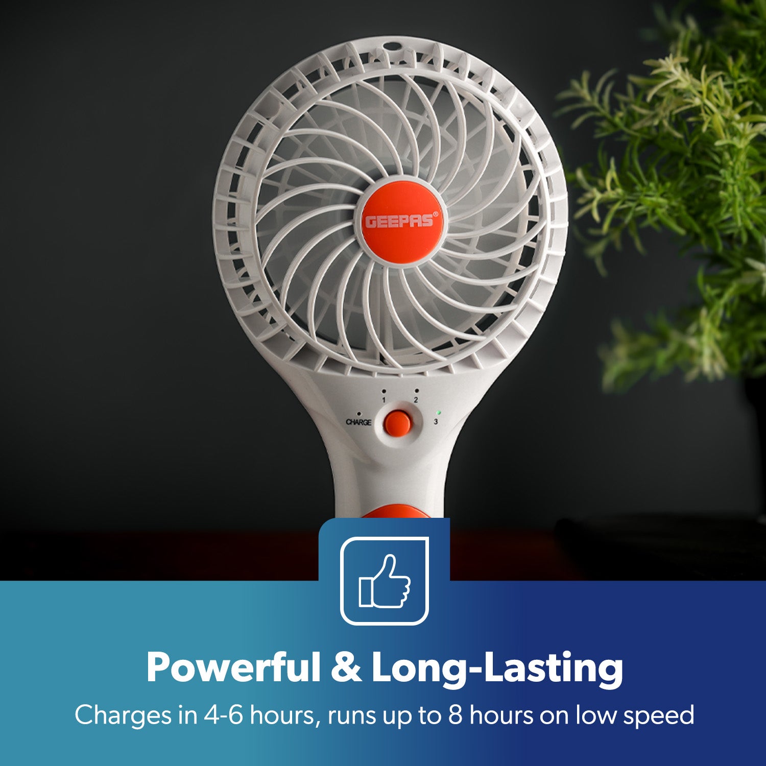 4800mAh Orange Three-Speed Rechargeable Handheld Fan