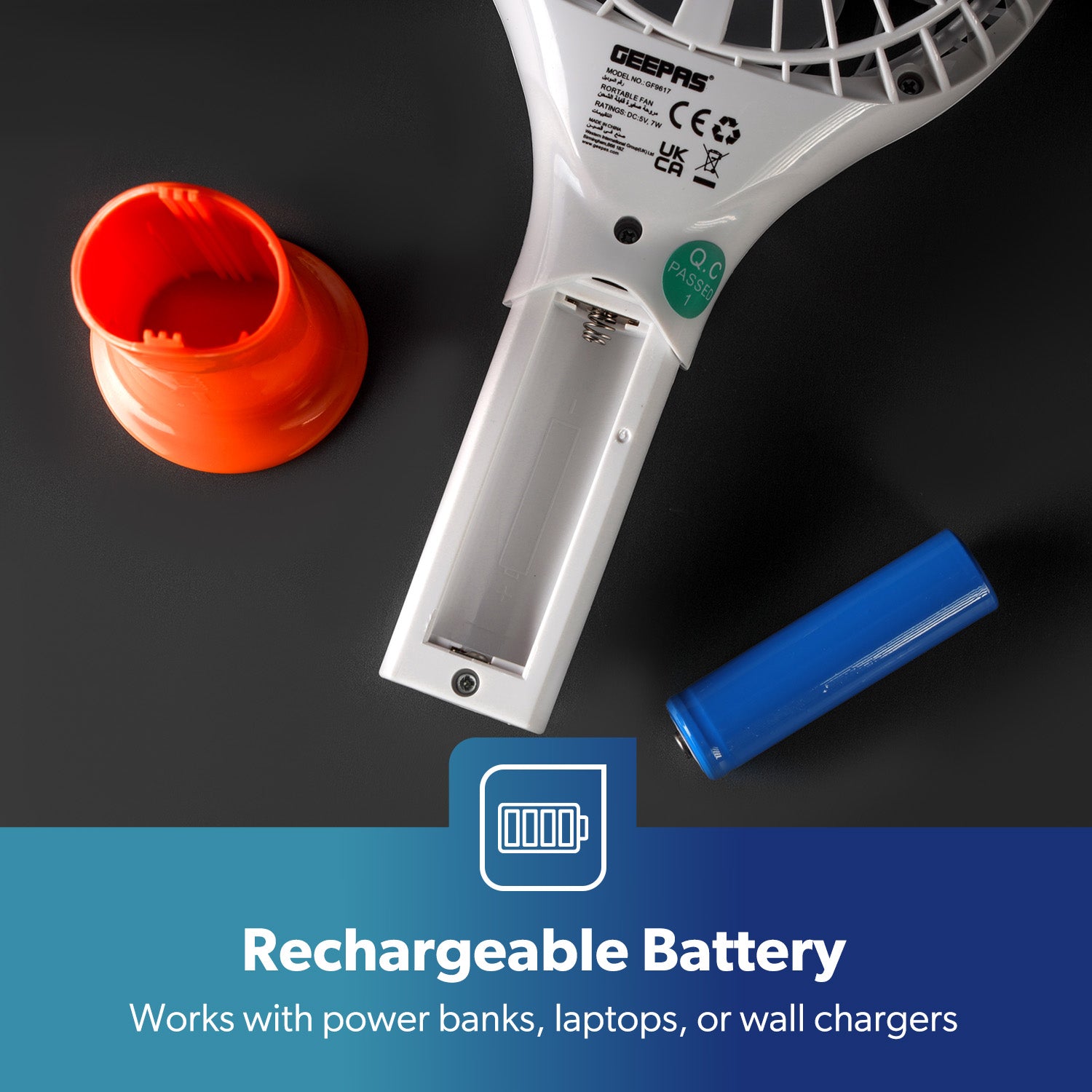 4800mAh Orange Three-Speed Rechargeable Handheld Fan